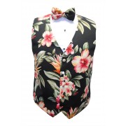 Hawaiian Awaphu, Kokio, Plumeria Floral Paradise Tuxedo Vest and Bow Tie Set