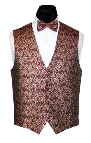 Burgundy Waves Tuxedo Vest and Bow Tie Set