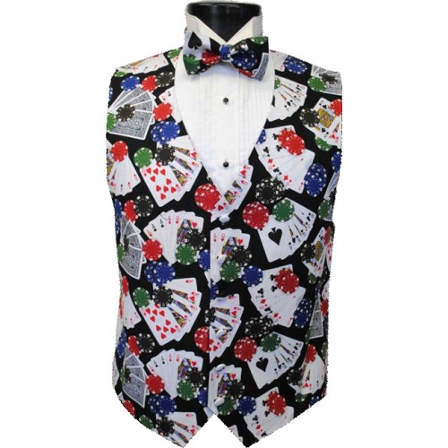 Five Card Stud Poker Vest and Bow Tie Set