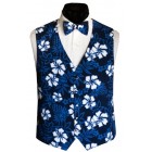 Blue Hawaiian Hibiscus Tuxedo Vest and Tie Set