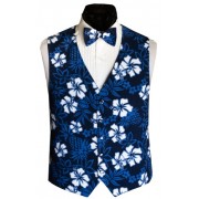 Blue Hawaiian Hibiscus Tuxedo Vest and Tie Set