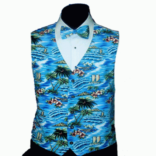 Ocean Blue Tropicals Vest and Bow Tie Set 