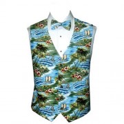 Seamist Green Tropicals Vest and Bow Tie Set 